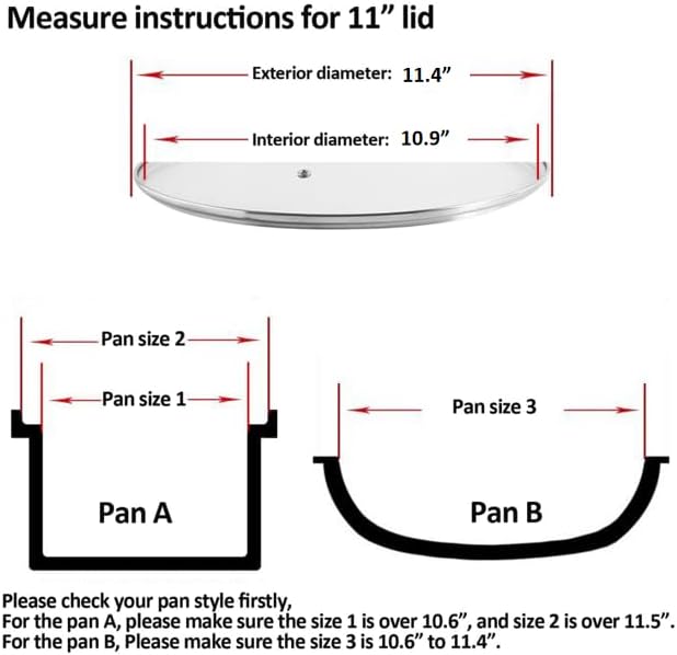 11 inch Tempered Glass Lid for Pots, Frying Pans and Skillets, Replacement Cover with Stainless Steel Knob Handle, Dishwasher Safe