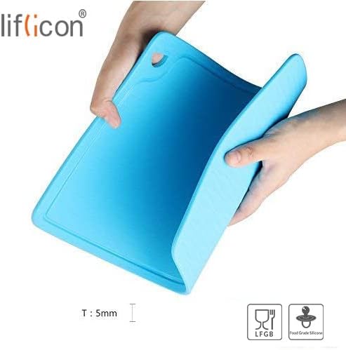 Extra Large Thick Silicone Cutting Boards for Kitchen 14.6'' x 10.43'' Flexible Cutting Chopping Boards/Mats Non-slip Deep Drip Juice Groove, Dishwasher Safe-Blue