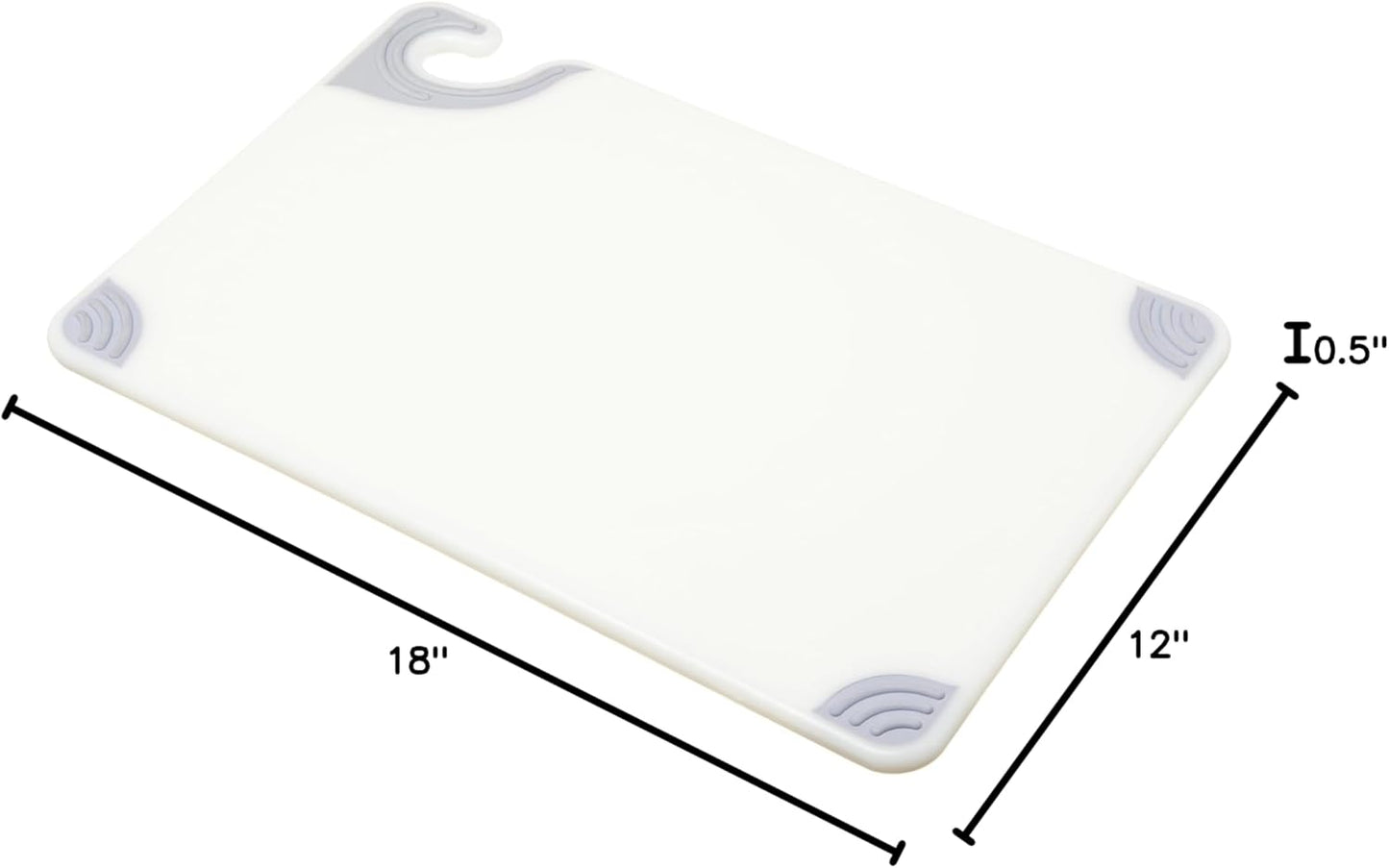 San Jamar Saf-T-Grip Plastic Cutting Board with Safety Hook, 12" x 18" x 0.5", White, (Pack of 6)
