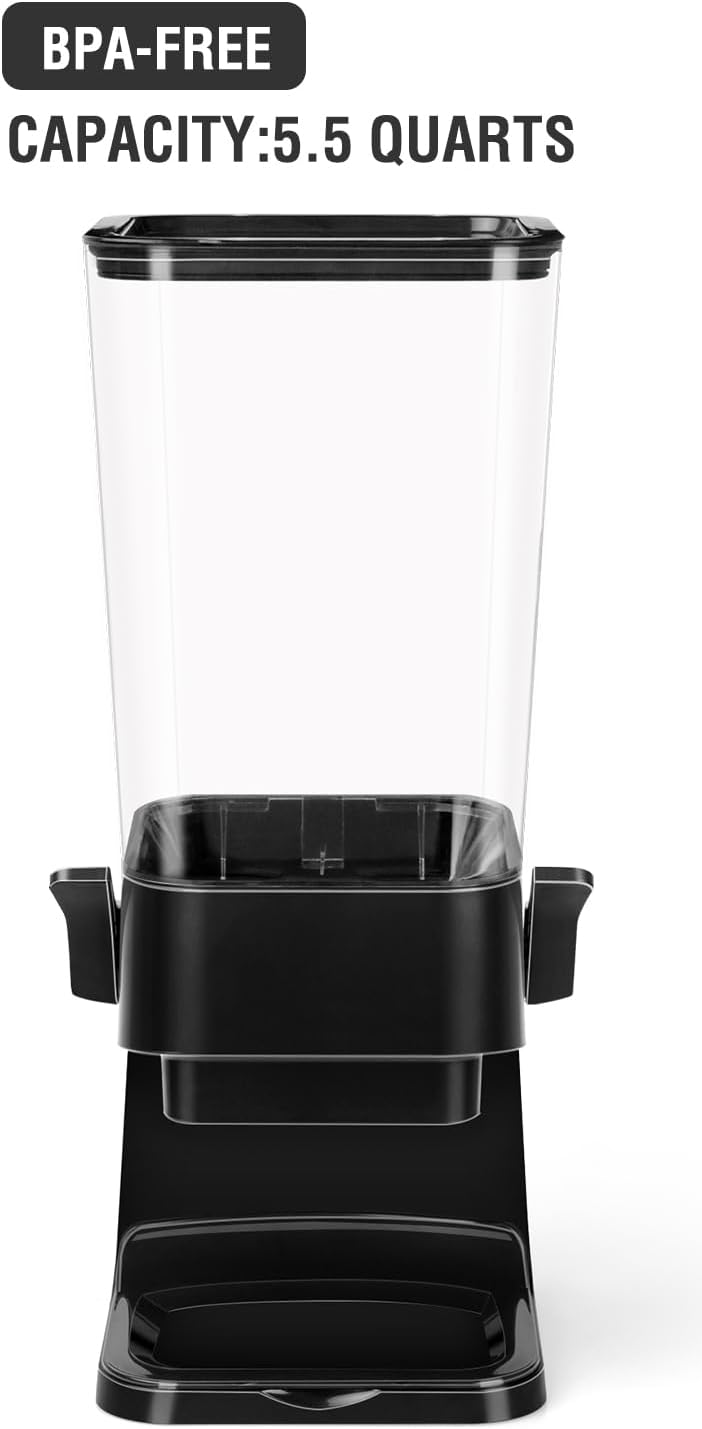 Cereal Dispenser Countertop 2pcs,5.5L Cereal Containers Storage Dispenser for Pantry,Dry Food Storage Rice Containers,Candy Dispenser,Snack Organizer Machine for Grains, Nuts,Oatmeal, Pet Food Black