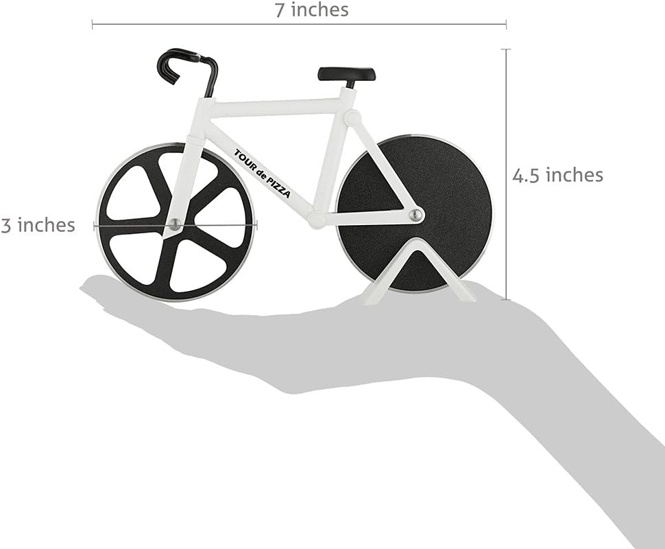 Bicycle Pizza Cutter - TOUR de PIZZA - Dual Stainless Steel Non-Stick Cutting Wheels - Display Stand - The Bike Pizza Cutter is Dishwasher Safe