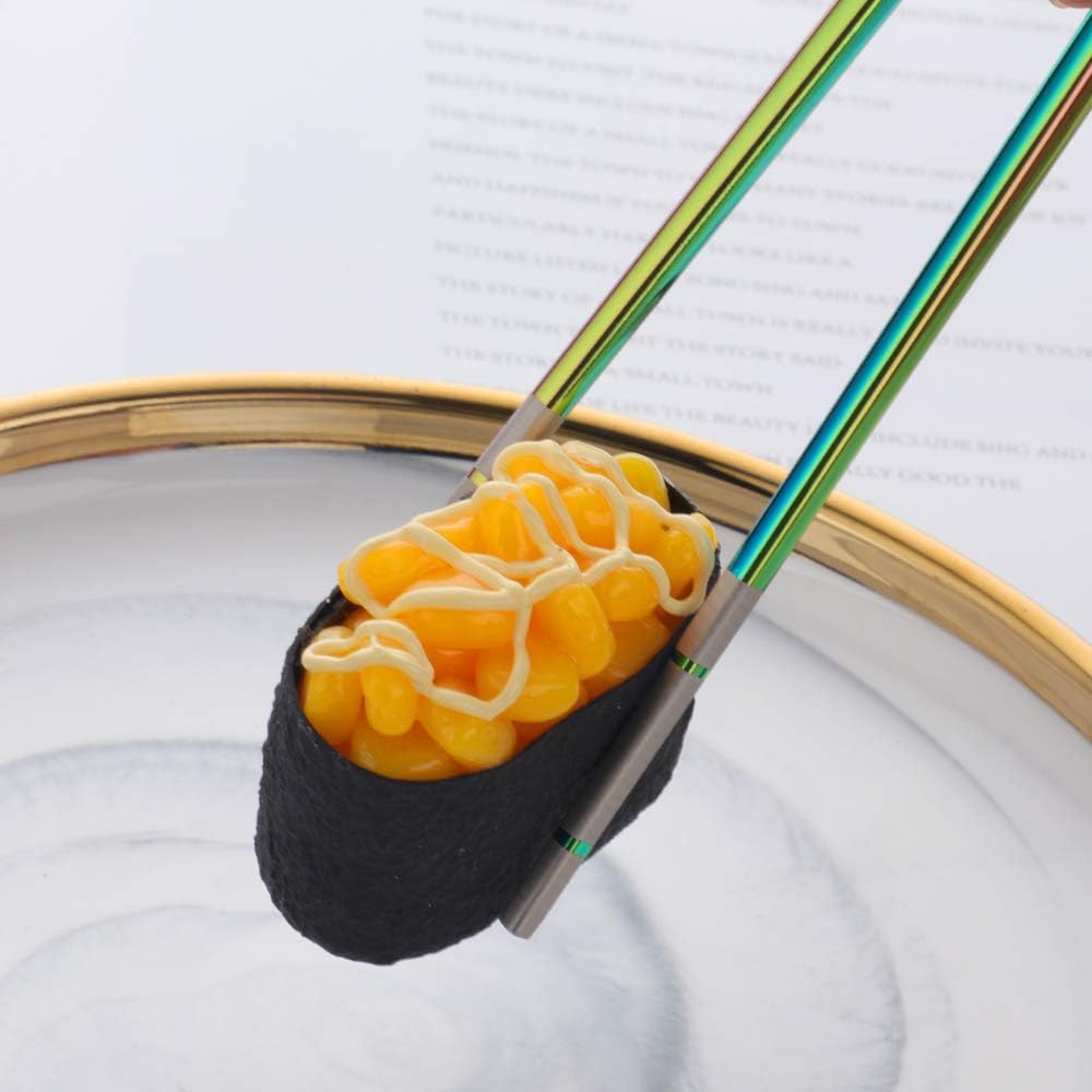 Buyer Star 5-Pair Stainless Steel Metal Reusable Rainbow Chinese Square Chopsticks