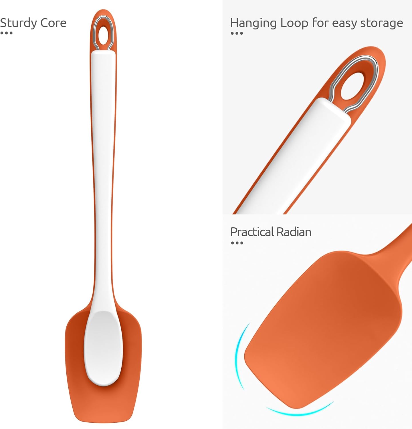 U-Taste Extra-Long 600ºF Heat Resistant Spatula Spoon: 14" Silicone Spoonula Cooking Utensils for Kitchen Use, Non-Stick Scoop Scraper with Soft Edge & Firm Core for Baking, Mixing, Serving (Orange)