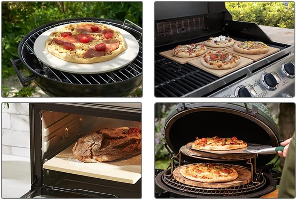 2 Pack Pizza Stone,Rectangle Heavy Duty Cordierite Pizza Pan for Oven and Grill,15 x 12"Baking Stone for Pizza,Bread and BBQ