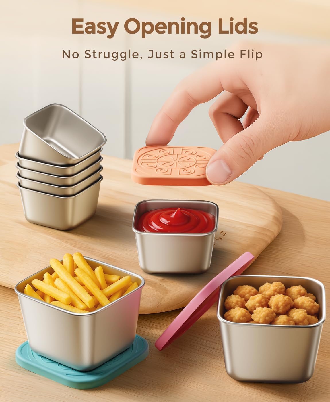 12Pack 6oz Stainless Steel Snack Containers and 2oz Salad Dressing To Go Containers with Silicone Lids, Reusable Square Meal Prep Condiment Sauce Containers Lunch Box Accessories