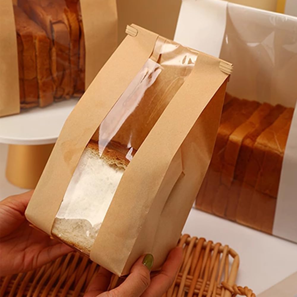 30 Pack Small Bread Bags Paper Sandwich Fold Loaf Sourdough 11.8 x 4.7 x 3.5-inch Kraft Packaging Storage Bags for Homemade Bread Cookie Treat