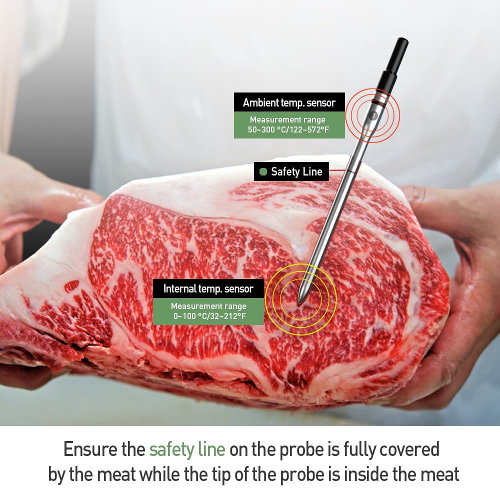 Wireless Meat Thermometer for Grilling – Bluetooth 5.2 Smart Cooking Thermometer with App, Rechargeable, 304 Stainless Steel, Long Range, Food-Grade for Oven, Smoker, BBQ