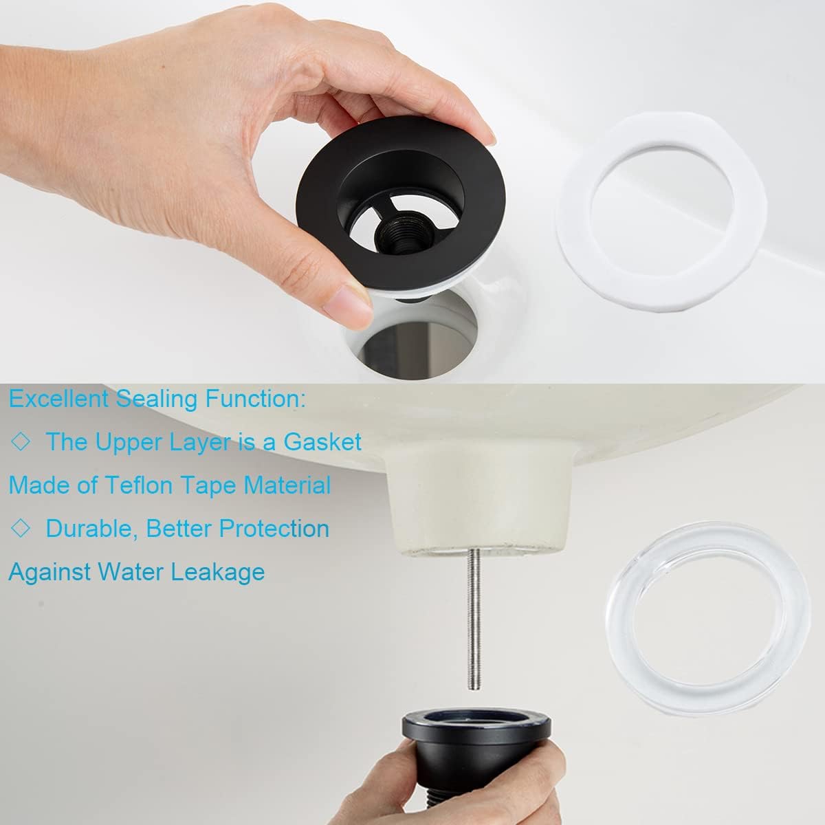 Dual Use Pop Up Drain Stopper, Bathroom Vanity Vessel Sink Stopper, Matte Black, for Basin with or Without Overflow Hole