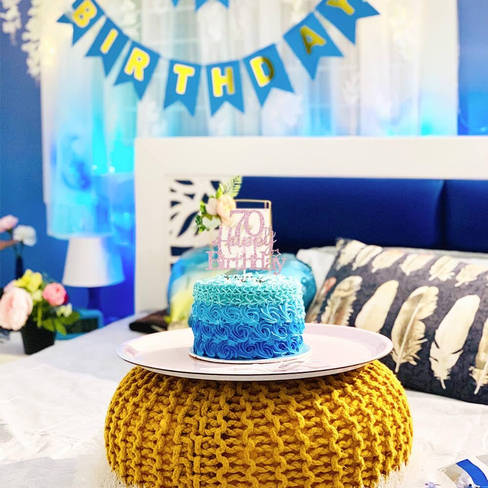 Glittery 70th Happy Birthday Cake Topper with Star,Personalised 70 Birthday Cake Toppers Party Decorations Party Supplies for Men Women Rose Gold