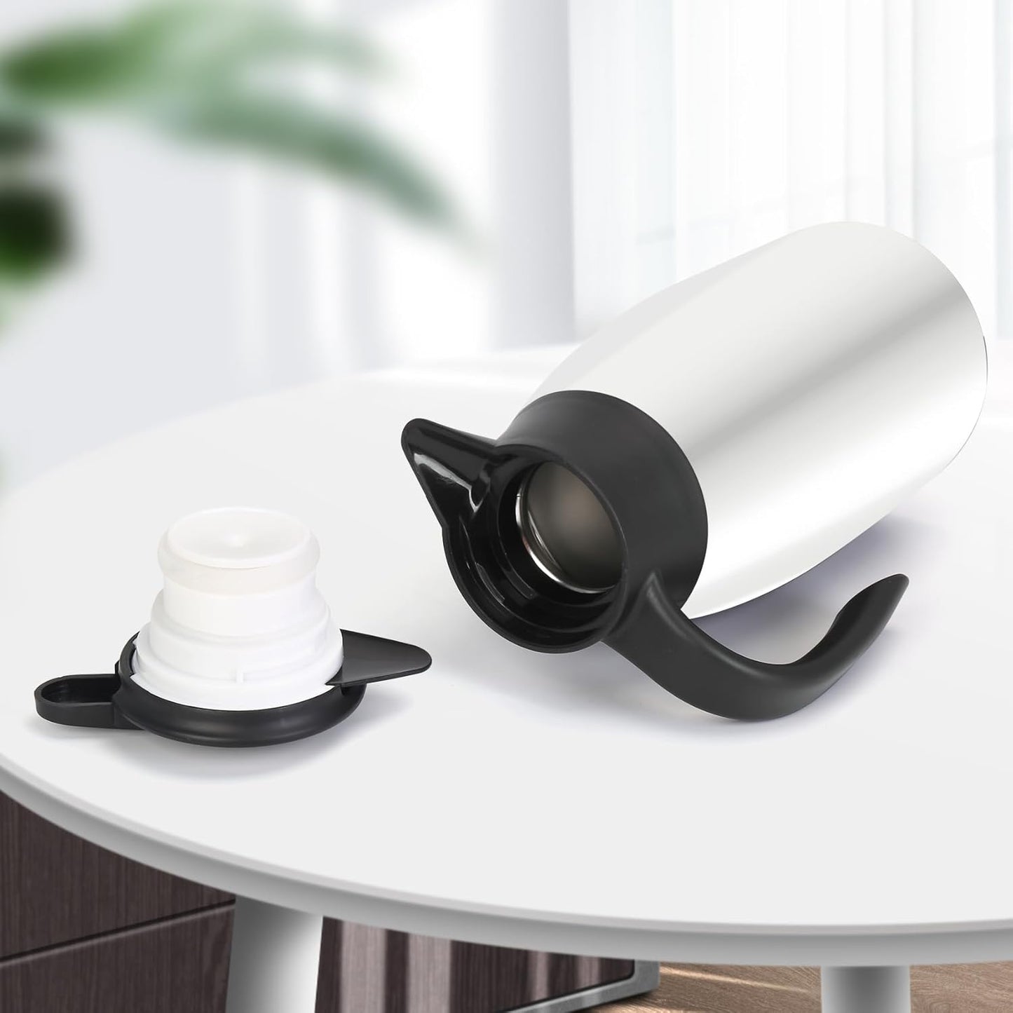 70oz Thermal Coffee Carafe Insulated Coffee Thermos Airpot, Stainless Steel Coffee Carafes Urn For Keeping Hot, Double Walled Insulated Vacuum Flask, Hot Beverage Drink Tea Coffee Dispenser, White