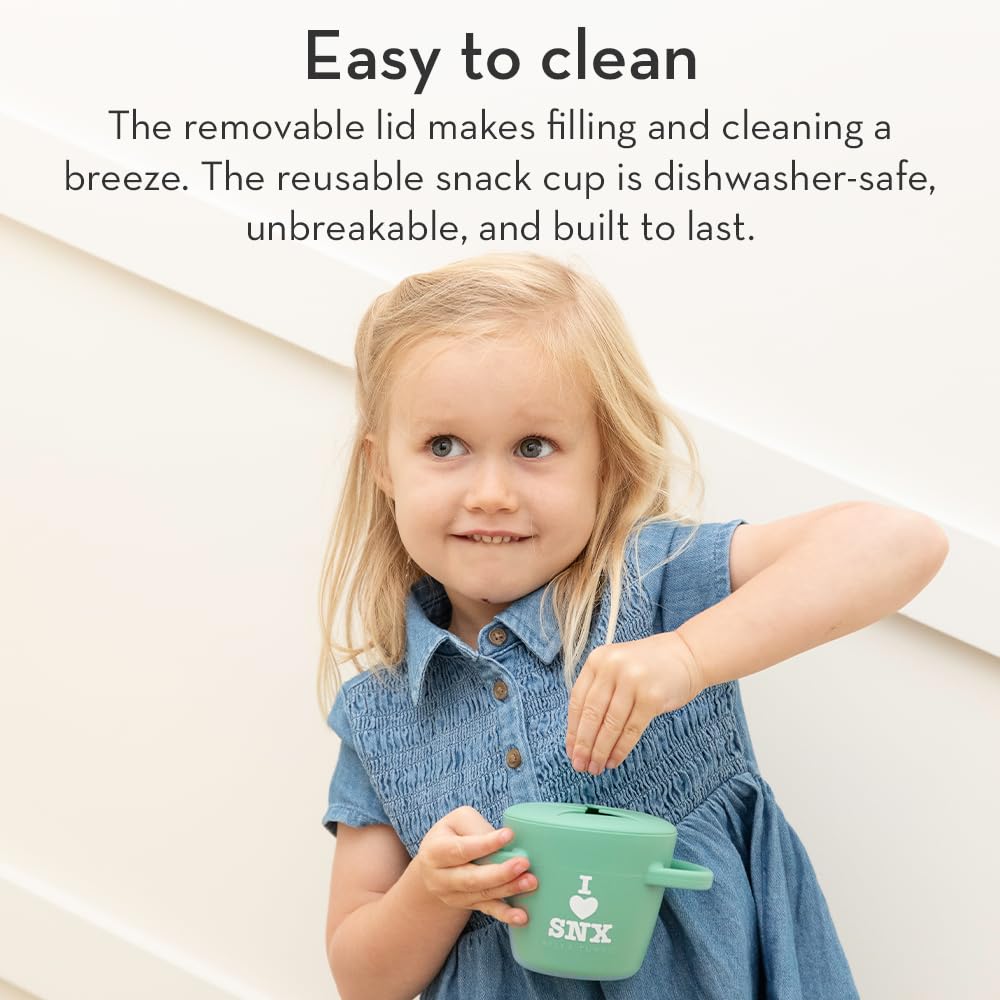 Bella Tunno Snack Cups for Toddlers, Silicone Spill Proof Food Container with Lid, Babies & Kids 6-12 Months, I Love SNX