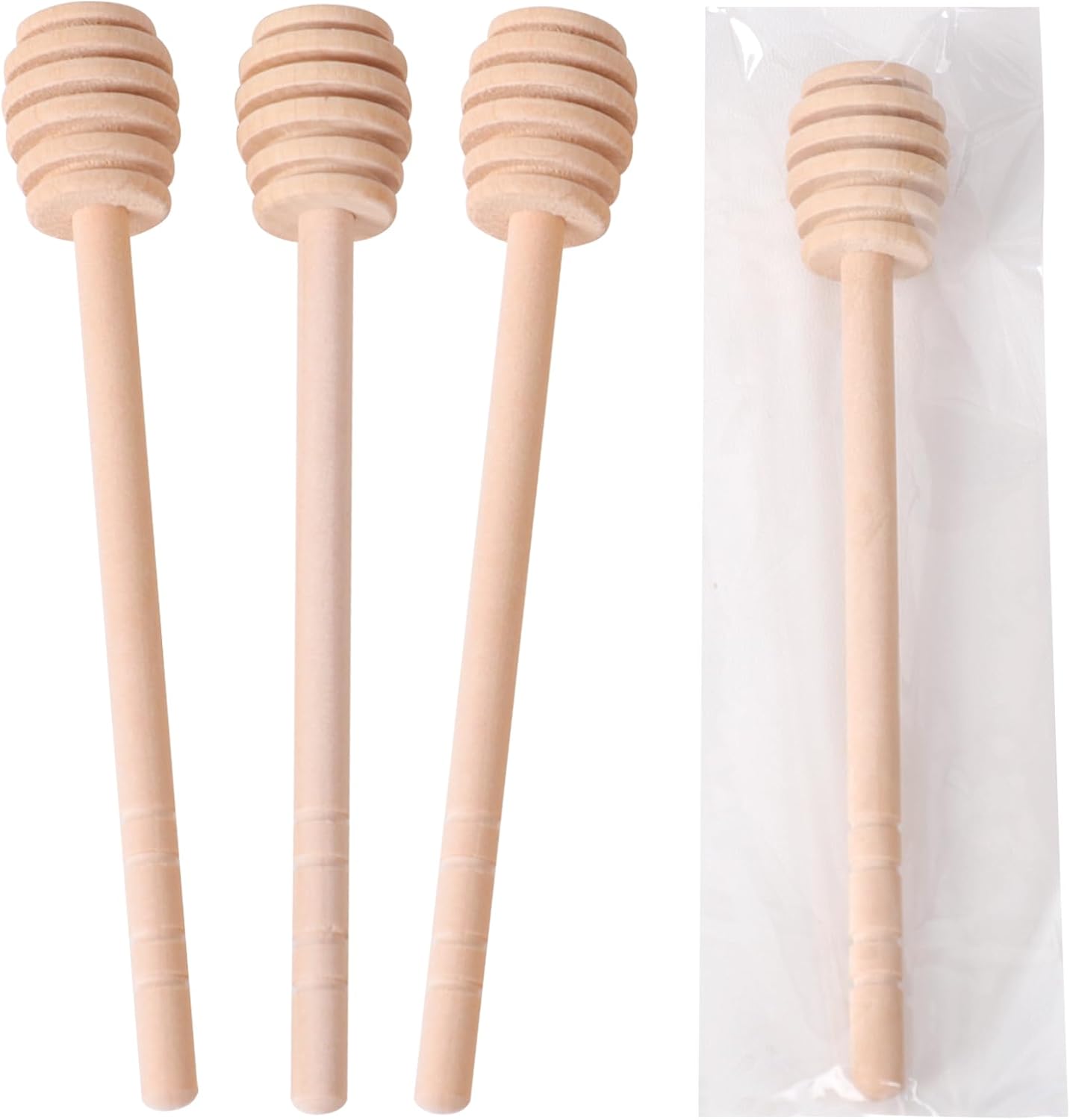 100 PCS Wooden Honey Sticks Dipper 6 Inch, Individually Wrapped Mini Honeycomb Honey Stirrer Stick For Honey Jar Dispense Drizzle Honey and Wedding Party Favors Gift