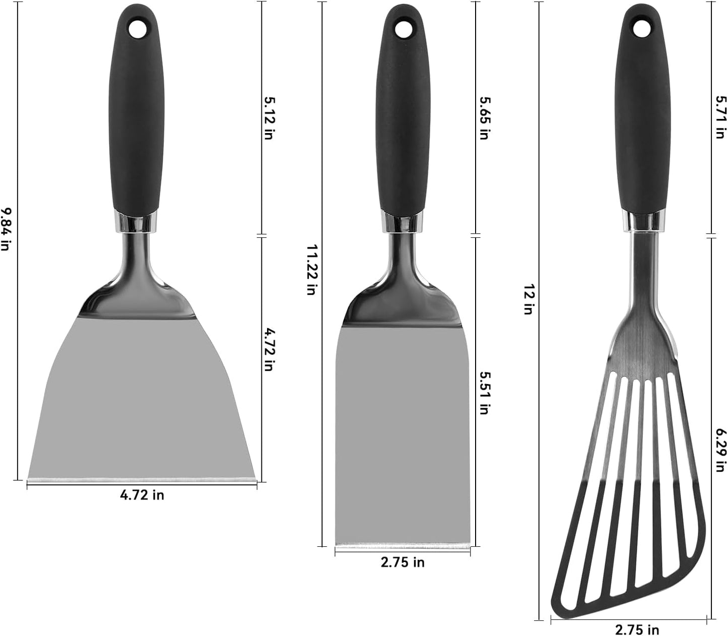 Stainless Steel Spatula Set of 3, Heavy Duty Small Metal Spatula for Cooking Cast Iron Skillet with Heat-resistant Handle, Fish Turner Flipper for Pancake Burger Egg Cooking Spatulas BBQ Grill Griddle