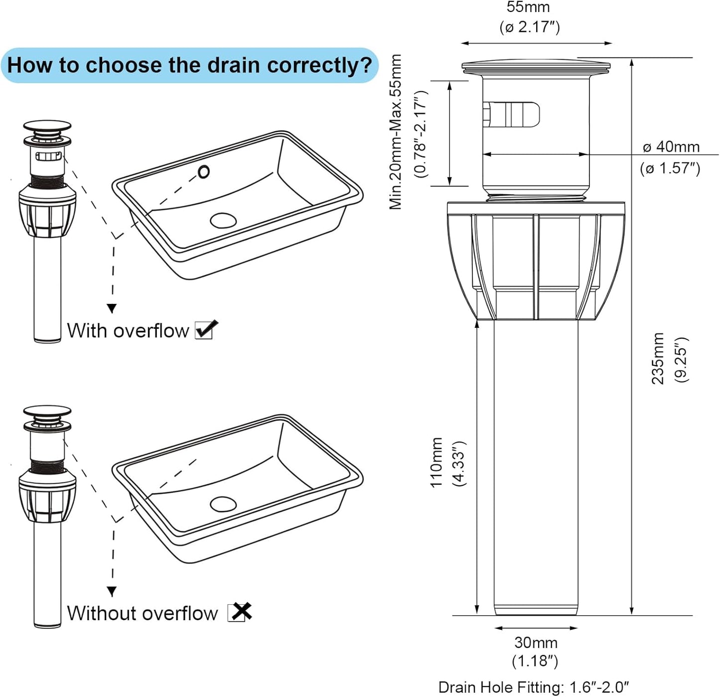 Bathroom Sink Drain, Pop Up Drain Stopper with Overflow, Lavatory Vanity Vessel Sink Drain Assembly, Brushed Nickel