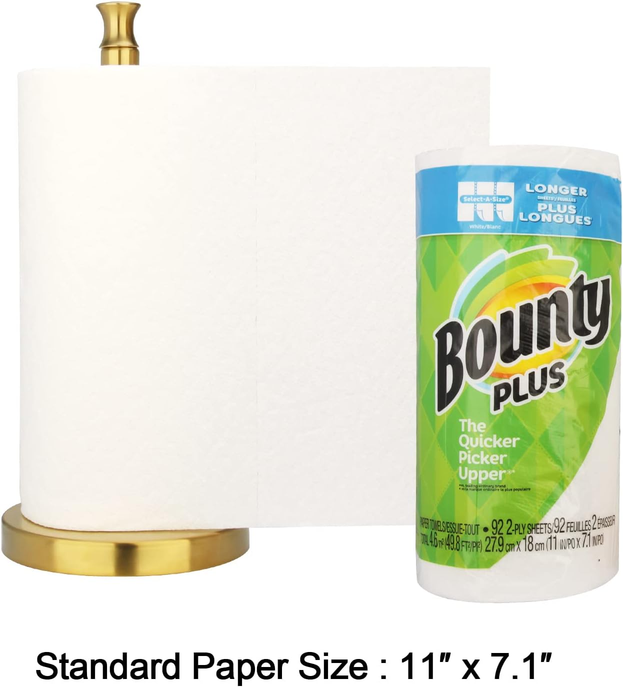 Akicon Paper Towel Holder Stand for Kitchen Countertop & Dining Room Table (Brushed Gold Brass Paper Towel Holder Stand, Modern)