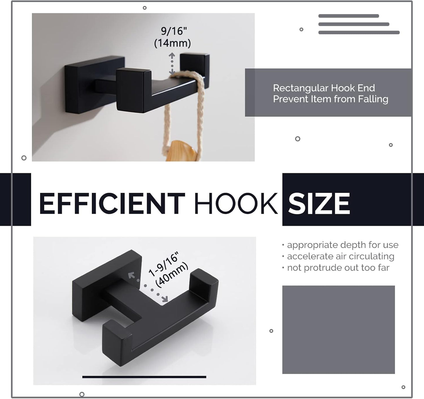 Angle Simple Double Towel Hook Matte Black, Stainless Steel Bathroom Towel Holder, Coat Robe Hook Wall Mount