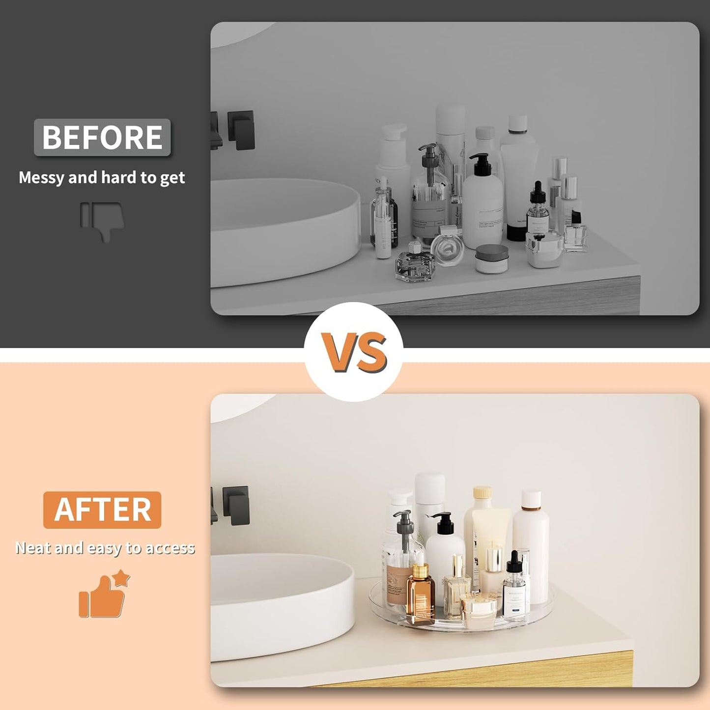 2 Pack Lazy Susan Organizer Turntable, Clear 9 Inch Rotating Organizer Tray for Cabinet Table Top, Round Non-Skid Refrigerator Lazy Susan, Kitchen Storage for Pantry Countertop Bathroom, Spice Rack