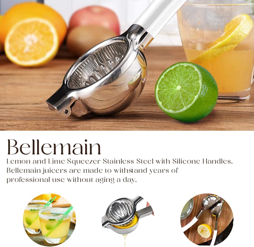 Bellemain Citrus Juicer | Metal Lemon Squeezer | Lime and Lemon Juicer Stainless Steel with Silicone Handles | Manual Juicer, Citrus Squeezer, Hand Held Juicer | Bar Juicer for Bartender (White)