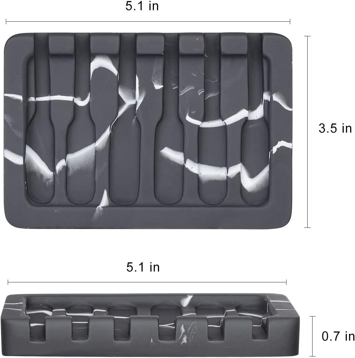 2PCS Self Draining Soap Dish - Marble Look Soap Holder Tray Savers Box Container Sponge Holder for Bathroom Shower Kitchen, Black