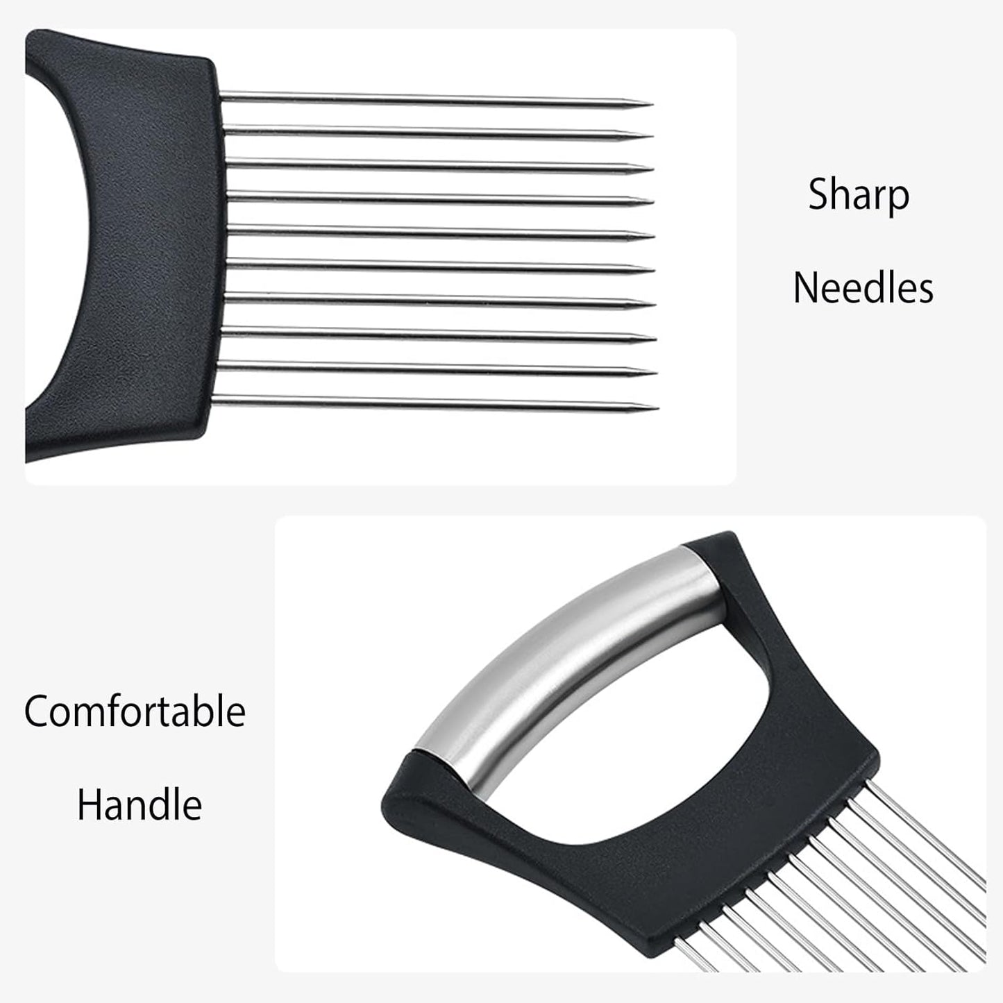 Stainless Steel Onion Slicer Holder, Onion Holder for Slicing & Onion Cutter, Tomato Slicer for Vegetables (Onions, Tomatoes, Potatoes, Avocados, Eggs), Kitchen Slicing Assistant Tool (B-2 PCS)