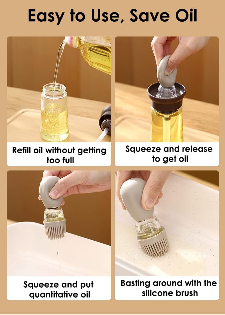 Oil Dispenser with Brush - 3 Pack Glass 2 IN 1 Oil Dispensing Bottle with Basting Brush for Cooking Frying Baking Kitchen, 180ml, T-OB21 Blue+Green+Red