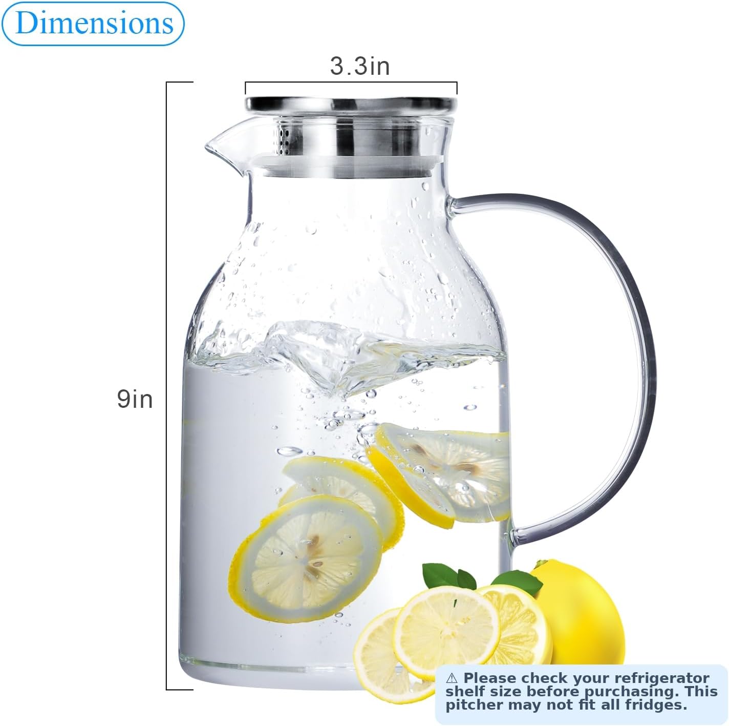 Glass Water Pitcher with Lid and Spout, 68 Ounces Heat Resistant Borosilicate Glass Carafe with Brush and Mixing Spoon, Temperature Safe