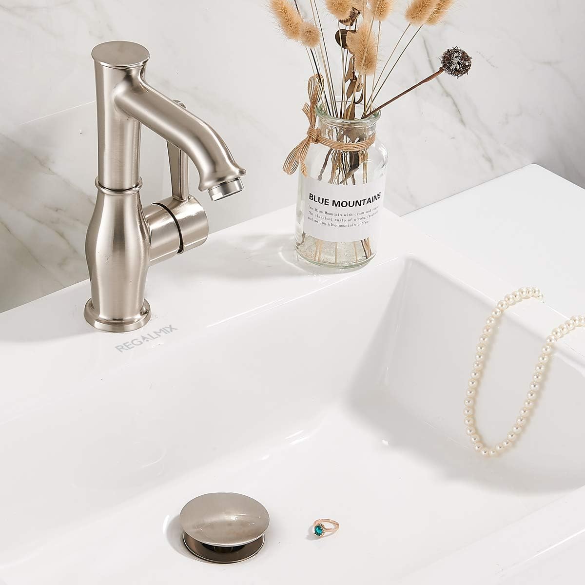 Bathroom Sink Drain Stopper Without Overflow, Pop Up Drain with Detachable Hair Catcher for Lavatory Vanity Vessel Sink, Brushed Nickel 2 Pack, RM082B-P2