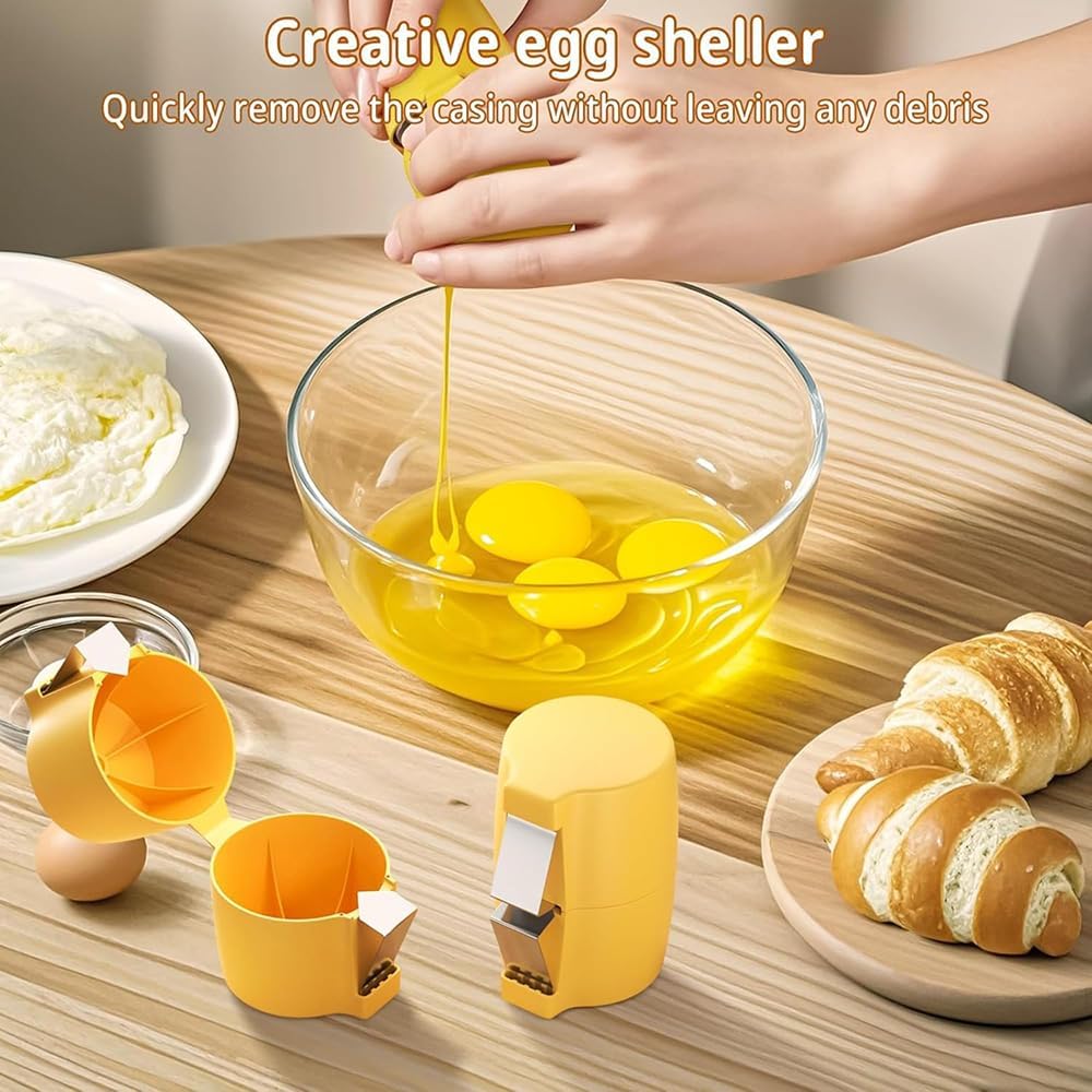 Egg Shell Opener Remover, Eggs Peeler Separator for Boiled and Raw Eggs, Stainless Steel Eggshell Cutter Kitchen Tools for Cooking and Breakfast Prep (Yellow, 2 Pcs)