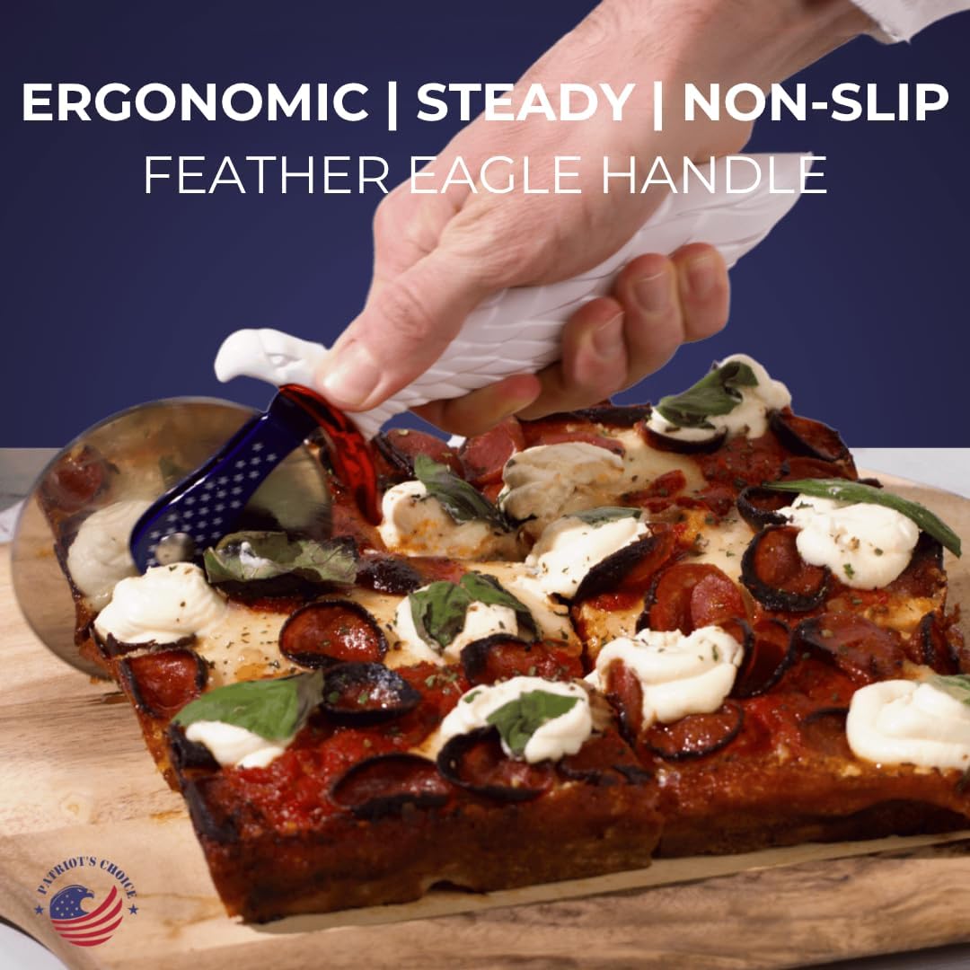 Patriot's Choice American Eagle Stainless Steel Pizza Cutter Wheel – Ultra Sharp with Built-In Finger Guard - Patriotic Kitchen Tools & Pizza Accessories Gift for Men - Dishwasher Safe 10"