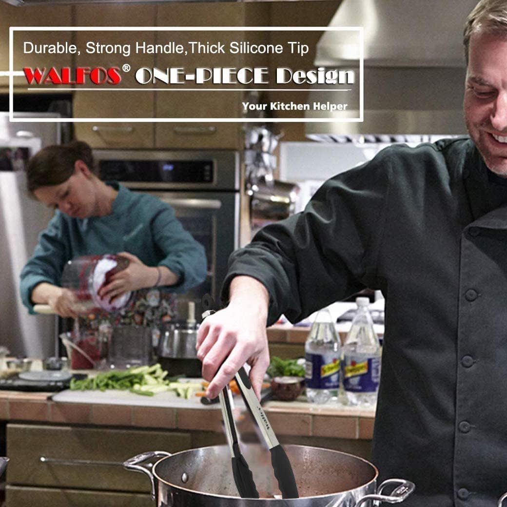 Walfos Small Silicone Tongs for Cooking- 7 inch Mini Kitchen Tongs with Silicone Tips, Great for Cooking, Turning, Serving, Food tongs Set of 3