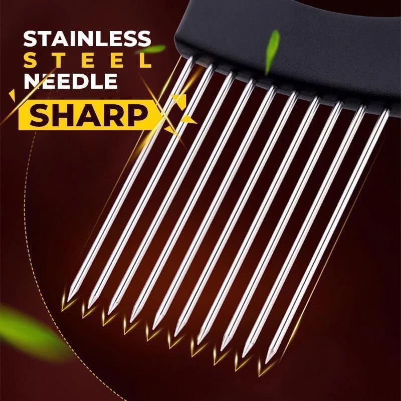 Onion Slice Holder, 2025 Upgraded Stainless Steel Onion Holder for Slicing Lemon Slicer Vegetable Cutter, Kitchen Chopper Slicing Assistant Tool for Meat, Onion, Potato, Tomato (1, A)