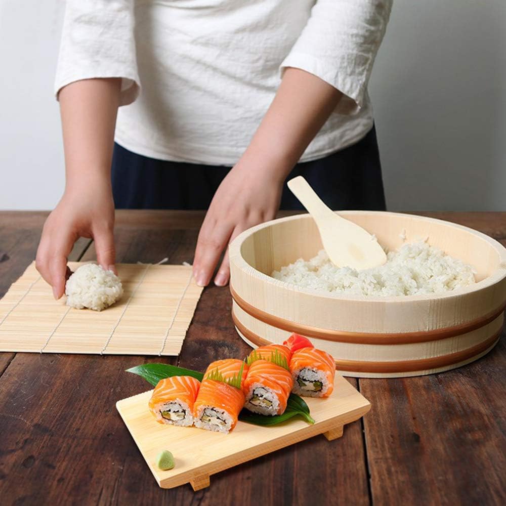 Kichgather 13 Inch Wooden Sushi Rice Bowl Hangiri Sushi Oke Rice Mixing Tub