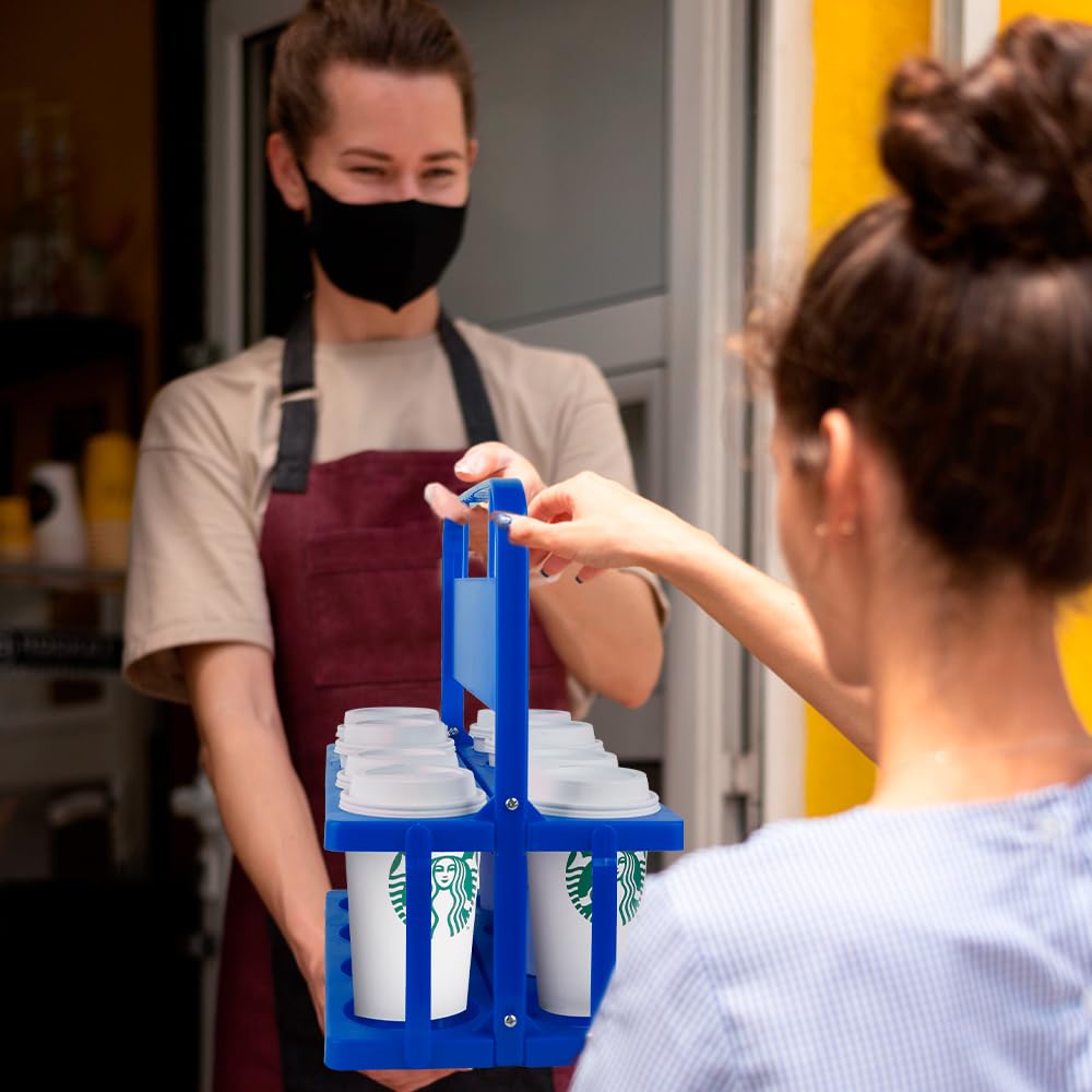 Bodaon 8 Cup Drink Carrier with Handle, Plastic Cup Carriers for Drinks, Drink Holder for Car, GrubHub/Eats Doordash Accessories, Portable Foldable Reusable Mobile, Use for Food Delivery Bag, Blue