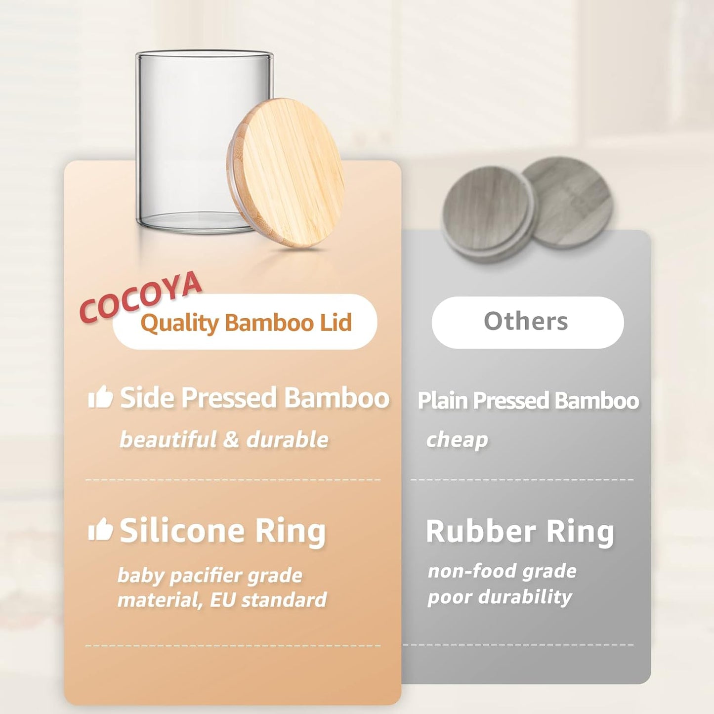 12 FL Oz Glass Jars with Bamboo Lid Set, 8Pack UPGRADE Clear Food Storage Canisters Kitchen Pantry Containers, for Spice Herb Nuts Tea Seed Seasoning Dry Foods Bean Sugar Snack Candy