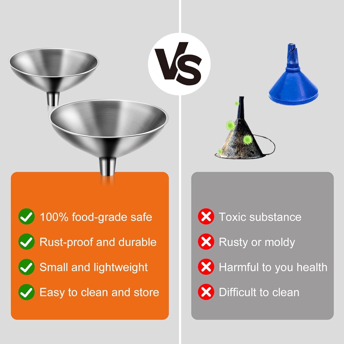 2 Piece Small Stainless Steel Filling Mini Funnel, Flask Funnel, Large for Kitchen, Small for Flask, Essential Oil Delivery