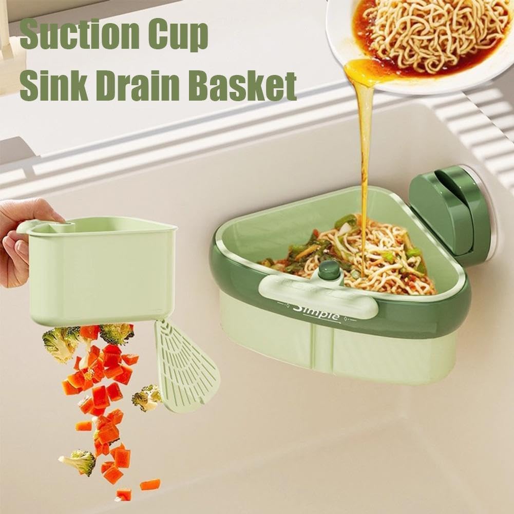 Corner Sink Strainer,2025 New Suction Cup Press Sink Strainer Basket,Automatic Dumping food Waste Catcher for Sink,Faucet Sponge Storage Rack,Corner Sink Trash Catcher for Food Waste (Yellow 2PCS)