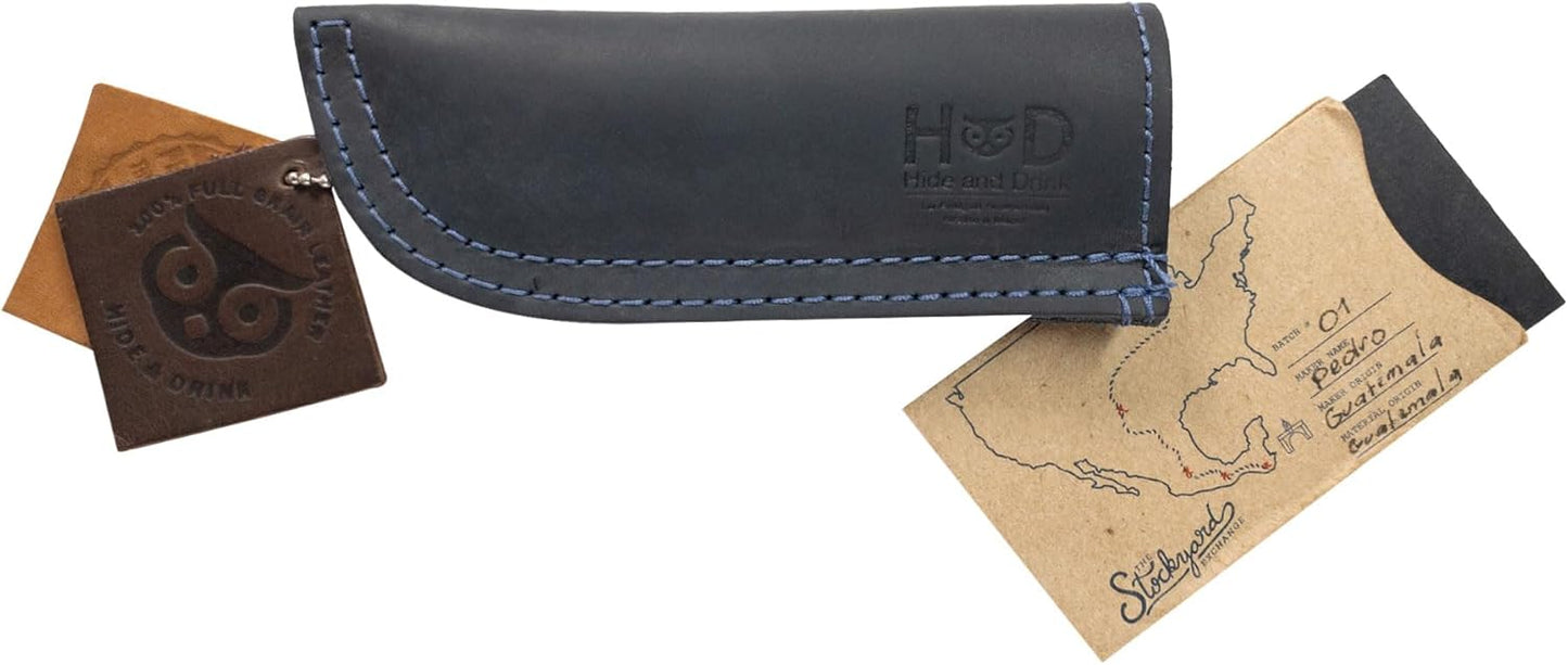 Hide & Drink, Full Grain Leather Hot Handle, Cast Iron Protector, Panhandle Potholder, Double Layered, Double Stitched, Slides On/Off Easily onto Metal Skillet Grips, Handmade, Slate Blue