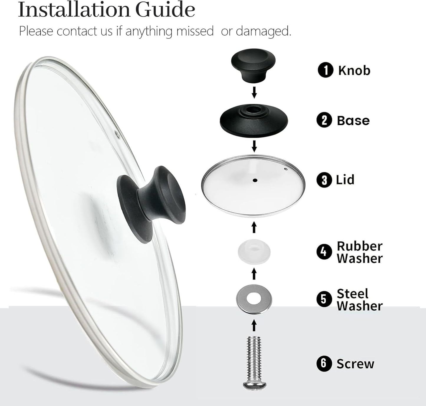 10.25 In Glass Lid for Frying Pan, Tempered Replacement Cover for All 10.25 inches Cookware for Skillets, Round Cast Iron, Cast Aluminium, Stainless Steel Pans &Pots