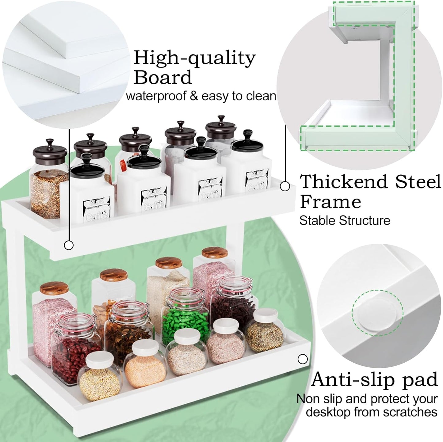 MARTY 2 Tier Spice Rack Organizer for Countertop, 15.8''L White Coffee Station/Bathroom Organizer Countertop, Counter Shelf Desktop Storage Organizer for Kitchen, Bedroom, Office