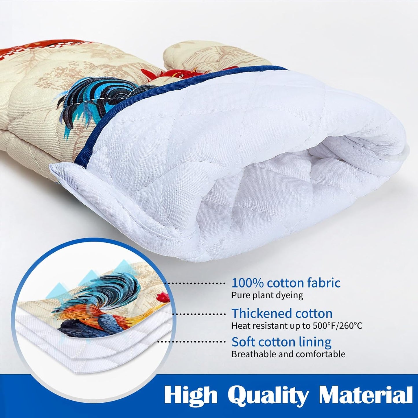 Farmhouse Rooster Kitchen Towels and Oven Mitts Set 4Pcs, Soft Absorbent Dish Cloth Heat Resistant Oven Gloves for Cooking Baking Kitchen Decoration, Gifts for Her