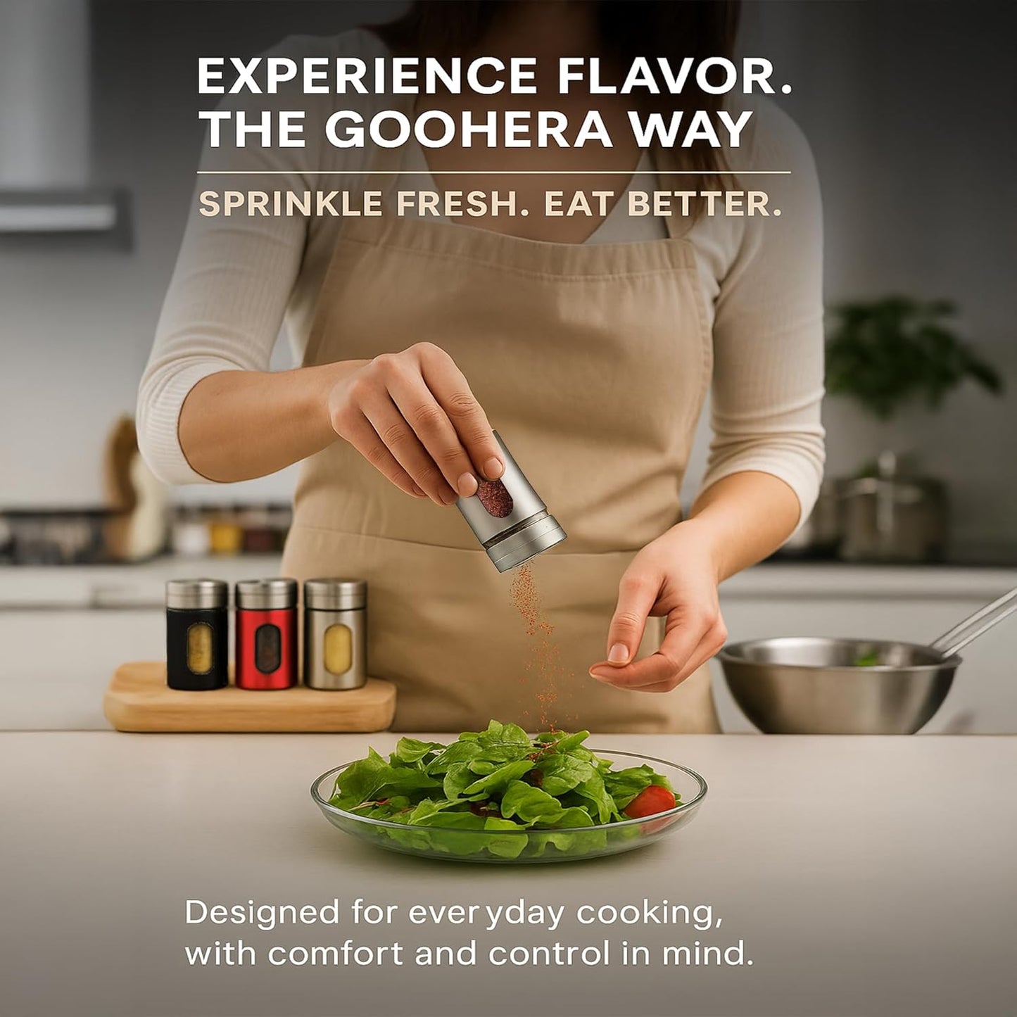 4-Piece Premium Stainless Steel Salt and Pepper Shakers Set – Adjustable Pour Holes Spice Dispenser for Salt, Sugar, Cinnamon, and Pepper – Stylish Kitchen Seasoning and Spice Shaker Set (Red)