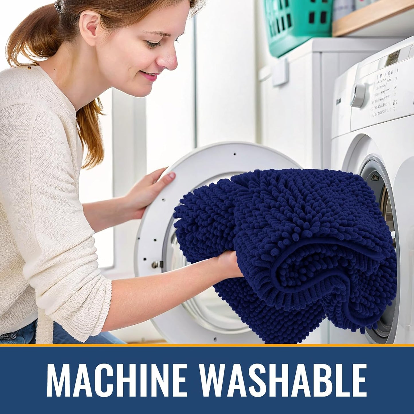 Arotive Bathroom Rugs 36x24, Extra Soft Absorbent Shaggy Chenille Bath Rugs, Machine Washable Rubber Backing Non-Slip Bath Mats for Bathroom Floor Tub and Shower, Home Decor Accessories, Navy