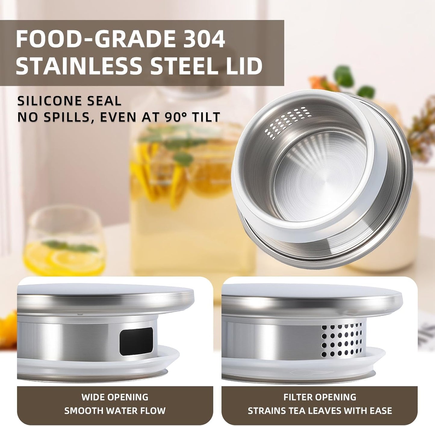 Glass Pitcher, 3.6L Glass Water Pitcher with Tight Stainless Steel Lid, Heat Resistant Borosilicate Glass Carafe, Temperature Safe (MG10)