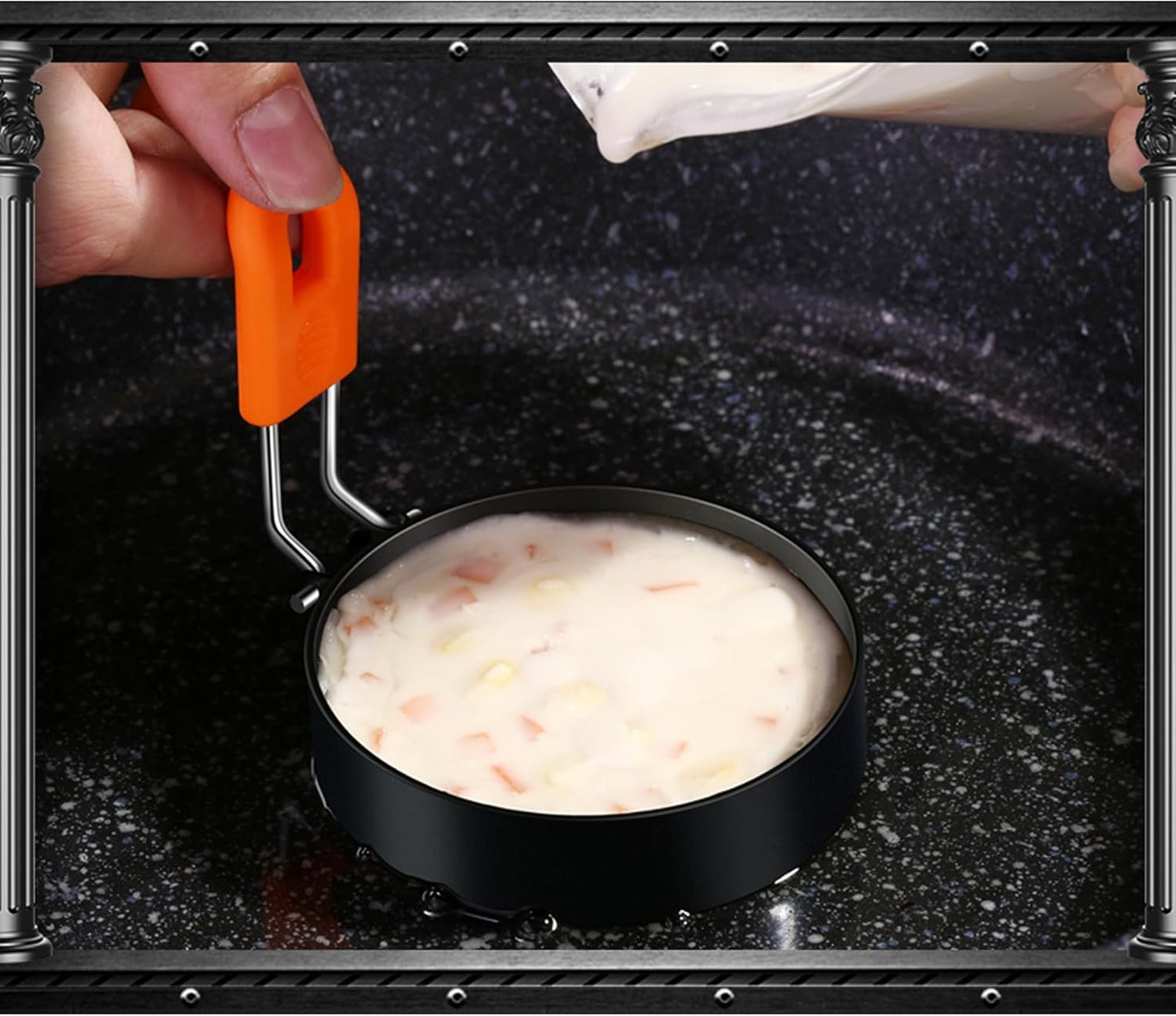 3.5" Egg Rings Set of 4 with Silicone Handle, Large Ring for Frying Eggs, Round Mold for English Muffins - Griddle Cooking Shaper for Indoor Camping Breakfast Sandwiches w/Silicone Oil Brush