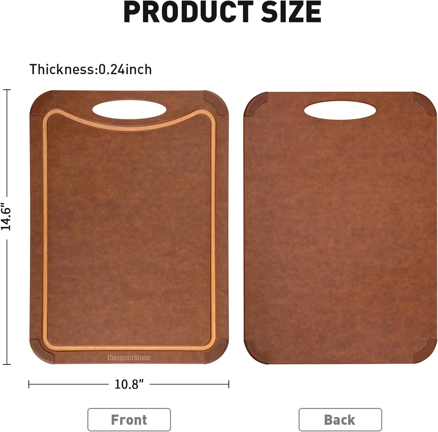 Cutting Board with Non-Slip Feet and Juice Groove for Kitchen, Wood Fiber Composite, 14.6-Inch by 10.8-Inch, Brown