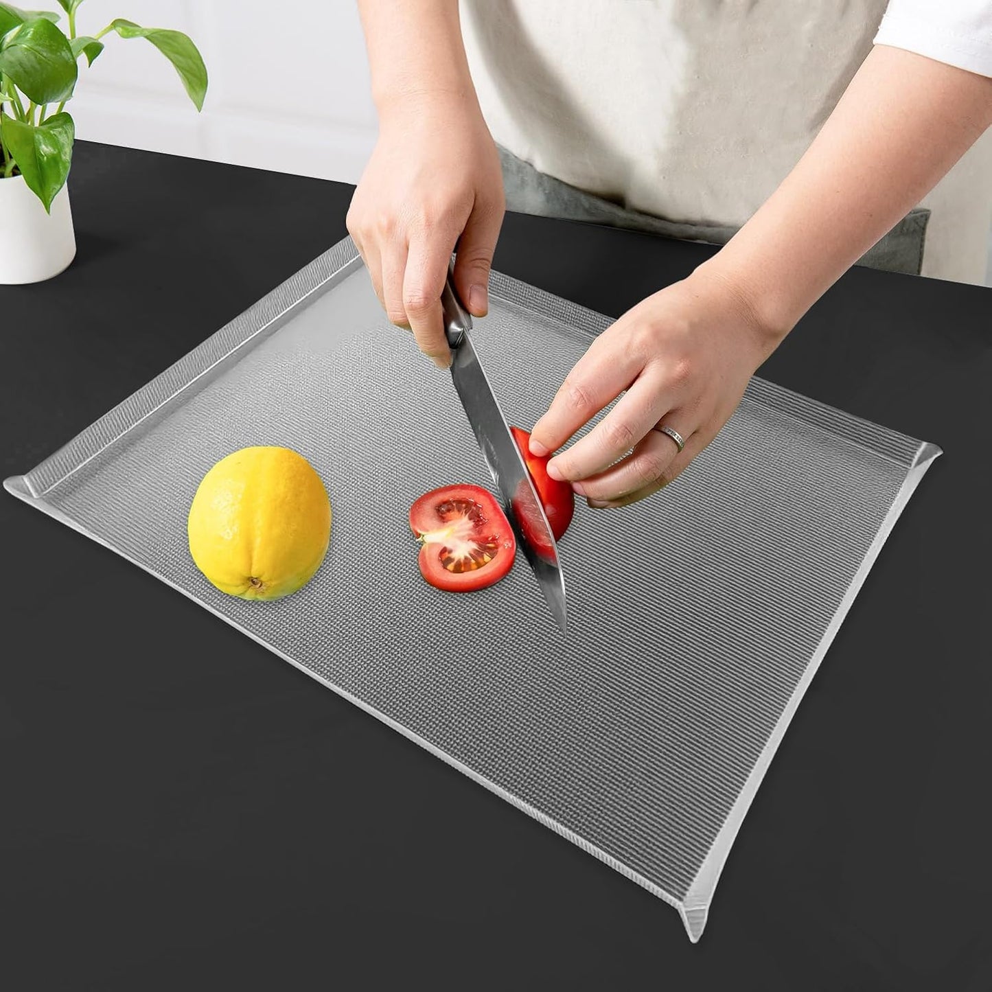 WK Flexible Plastic Cutting Boards Mats with Lip, Foldable Cutting Board for Kitchen Set of 3, Clear Cutting Boards, Nonslip Cutting Mats Sheets, BPA Free, Dishwasher Safe