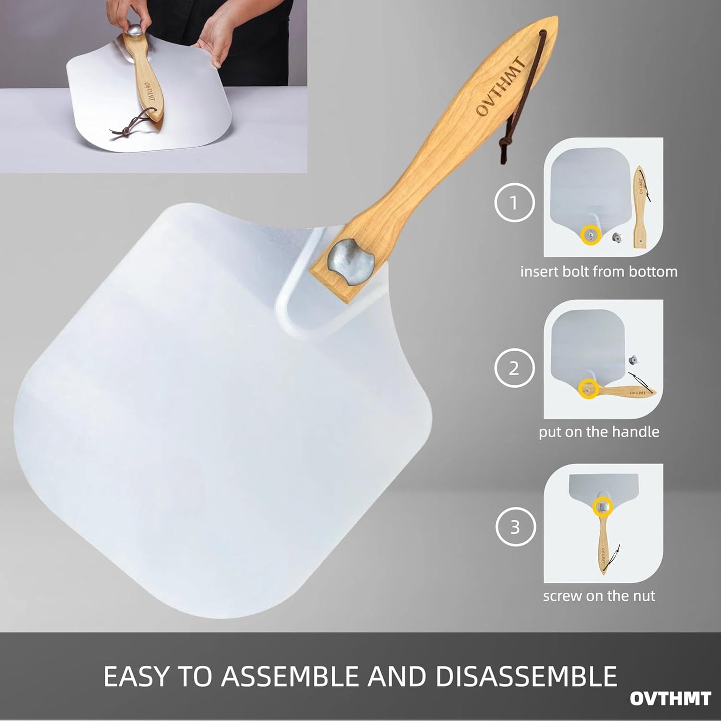 Pizza Peel 12 inch, Aluminum Pizza Paddle 12 x 14 inch with Foldable Wood Handle, Pizza Turning Peel, Pizza Spatula For Oven, Bread, Pastry, Dough, Cake, Pizza Spatula Paddle, Metal Pizza Peel