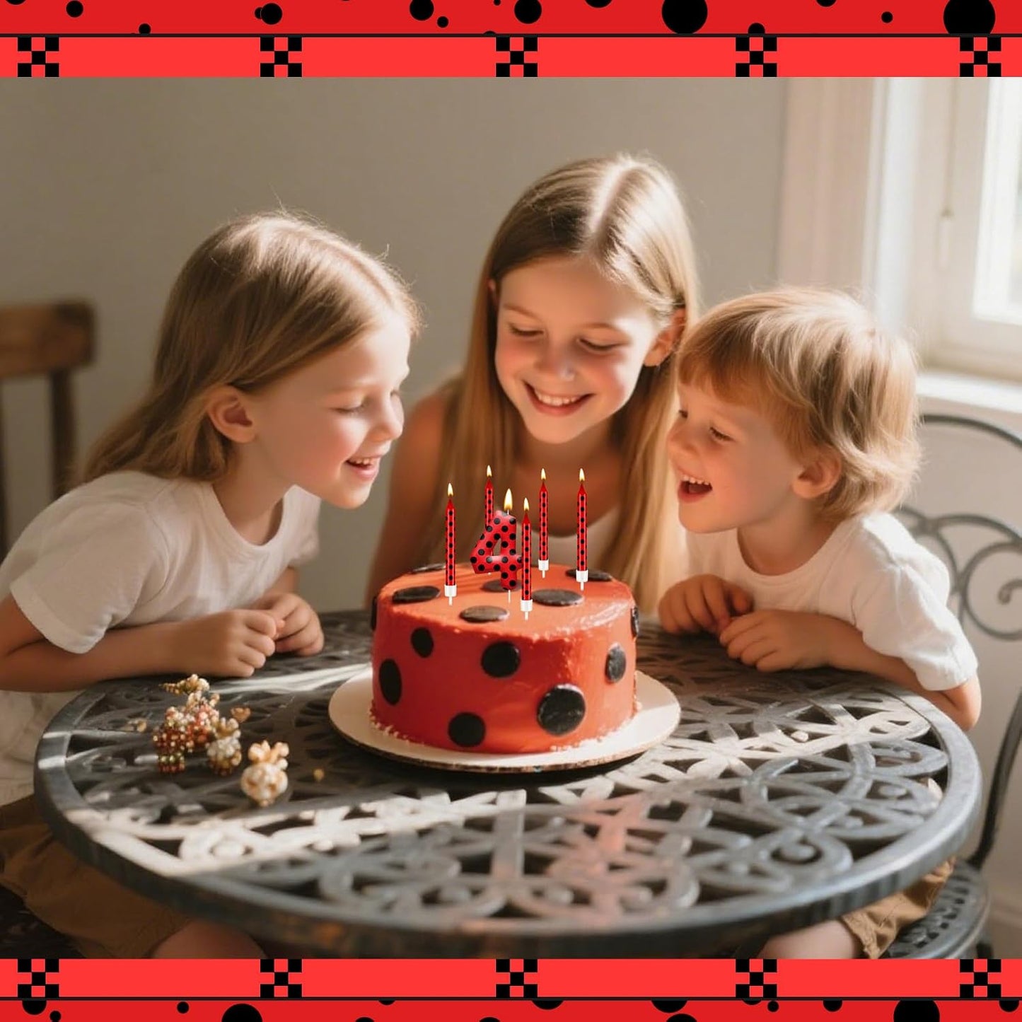 13PCS Ladybug Theme Birthday Candles Set - Red & Black Polka Dot Decorative Candles for Kids Ladybug Themed Parties, Baby Showers, Birthday Cakes, and Ladybird Inspired Celebrations(Number 4)