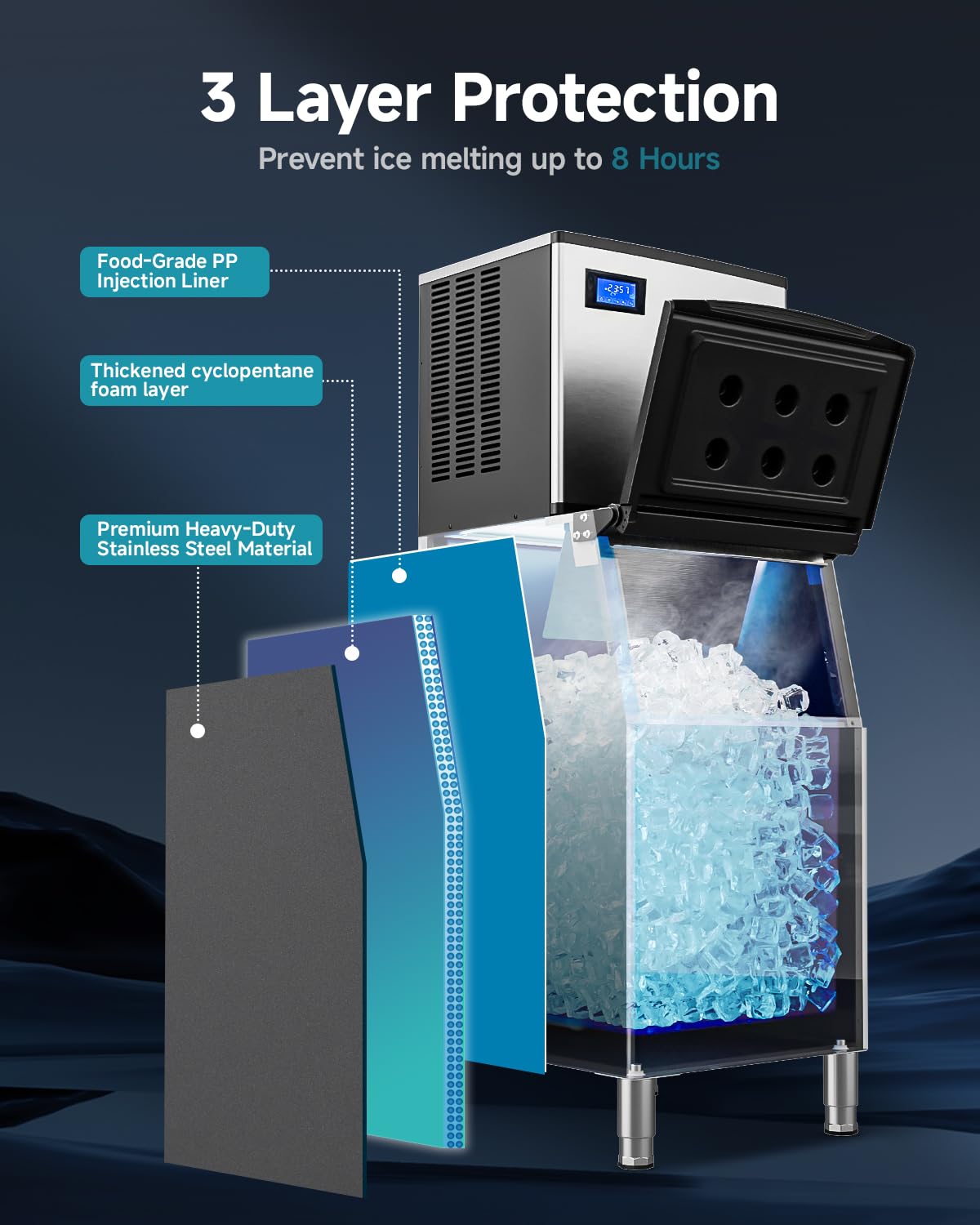 EUHOMY Commercial Ice Maker Machine,600lbs/24H,Industrial Ice Machine with 300lbs Storage Bin,Ice Ready in 10-15 Mins,SECOP Compressor&ETL,Stainless Steel Ice Maker for Bar/Cafe/Restaurant/Business