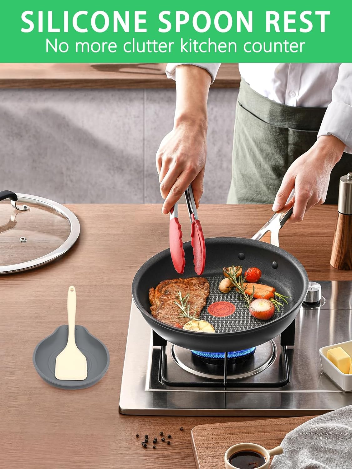 6.1" Large Spoon Rest for Stove Top, 1 Pack Silicone Spoon Rest for Kitchen Countertop Gray, Heat-Resistant Utensil Rest for Spatula, Tongs or Spoon